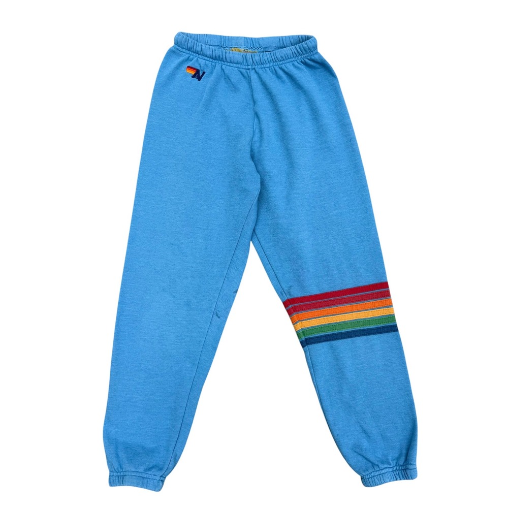 Aviator Nation Womens‎ XS Blue Rainbow Stripe Sweatpants Joggers Logo Lounge